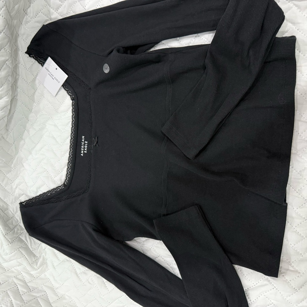 American Eagle Outfitters Black Lace Trim Top